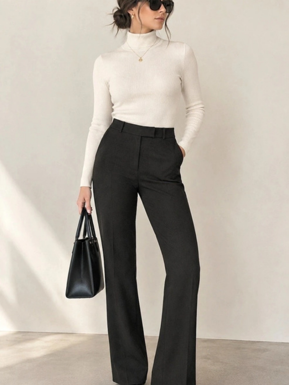 George London Fit Dress Pants Black Wide Leg Trousers Size 10 Academia